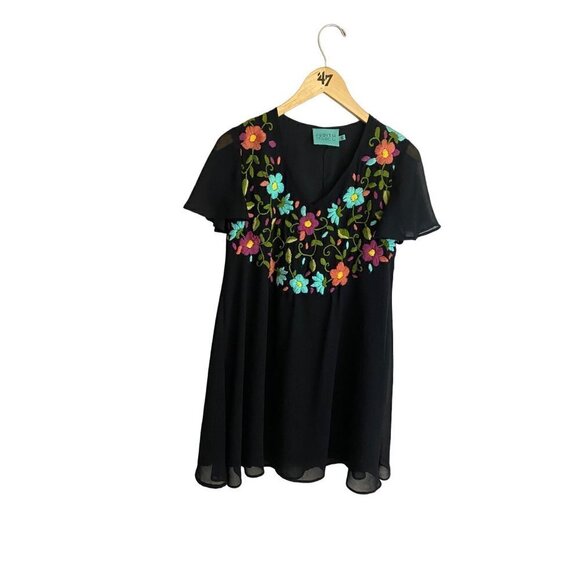 Judith March Women's Black Embroidered Short Sleeve Mini Dress - Small - Picture 1 of 12